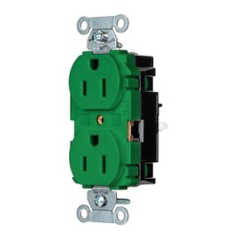 Wiring Device-Kellems EdgeConnect 1-Gang 2-Pole 3-Wire 15A 125V Commercial-Grade Screwless-Terminal Duplex Receptacle Electrical Outlet for Straight Blade Devices Green BR15STGN, Easy Access, 10-Pack