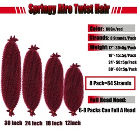KYNLEY 8 Packs Burgundy Red Marley Hair 24 Inch - Springy Afro Twist, Kinky Braiding & Wrapping Hair for Faux Locs & Soft Locs