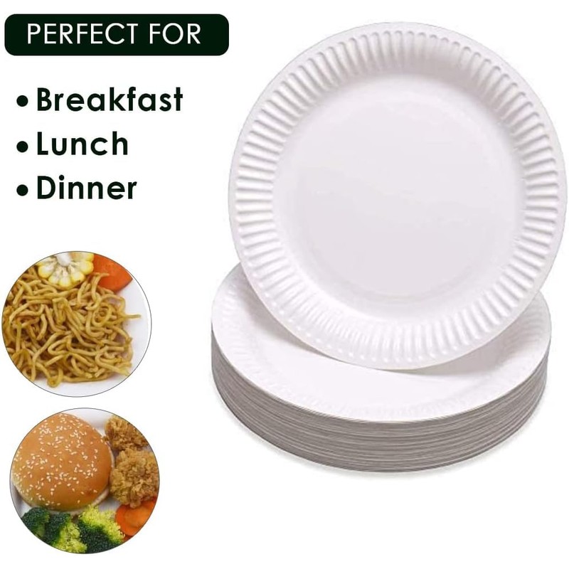 aaksh 555 Strong Paper Plates,23cm (100pcs) Party Plates for Hot