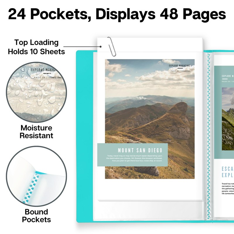 Dunwell Small Presentation Book 5.5x8.5 (2-Pack, Aqua), 24 Pockets Display