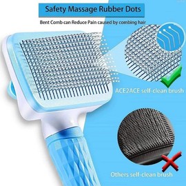 Generic Pet Grooming Brush, Blue - Self Cleaning Hair Brush for Dogs and Cats, Removes Loose Undercoat, Bristles with Massage Particles, Ergonomic Handle, For Long or Short Hair Breeds
