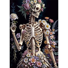 DOMROM Skull Flower Diamond Painting Kits for Adults, Sugar Skull Diamond Art Kits for Adults Beginner, DIY Full Drill Diamond Dots Paintings with Diamonds Gem Art and Crafts for Home Decor 12x16 inch