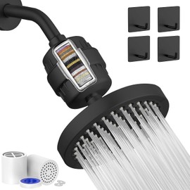 Cabezal de Ducha de 6" con20 Etapas Filtro de Agua Para Regadera, 2 Cartuchos Filtro de Ducha, Regaderas para Baño de Lluvia de Alta Presión para Agua Dura, Elimina el Cloro y Sustancias Nocivas