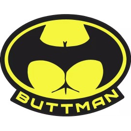 Funny Buttman Superhero Hardhat Helmet Vinyl Sticker Decal - Yellow, 5"