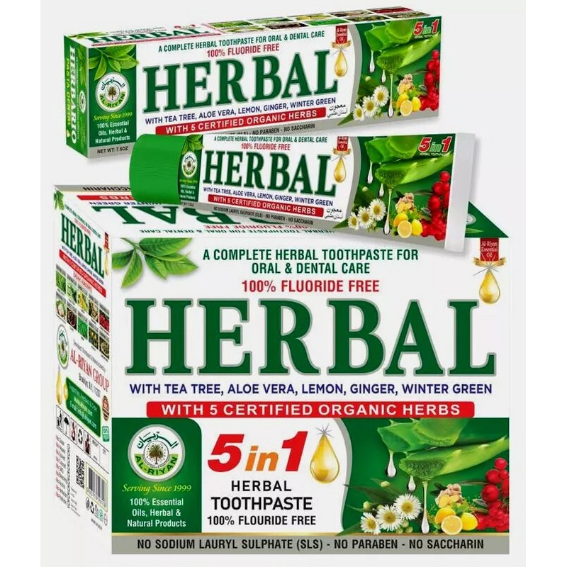 Al Riyan Herbal Toothpaste 5-in-1 Natural, Al Riyan, Fluorid