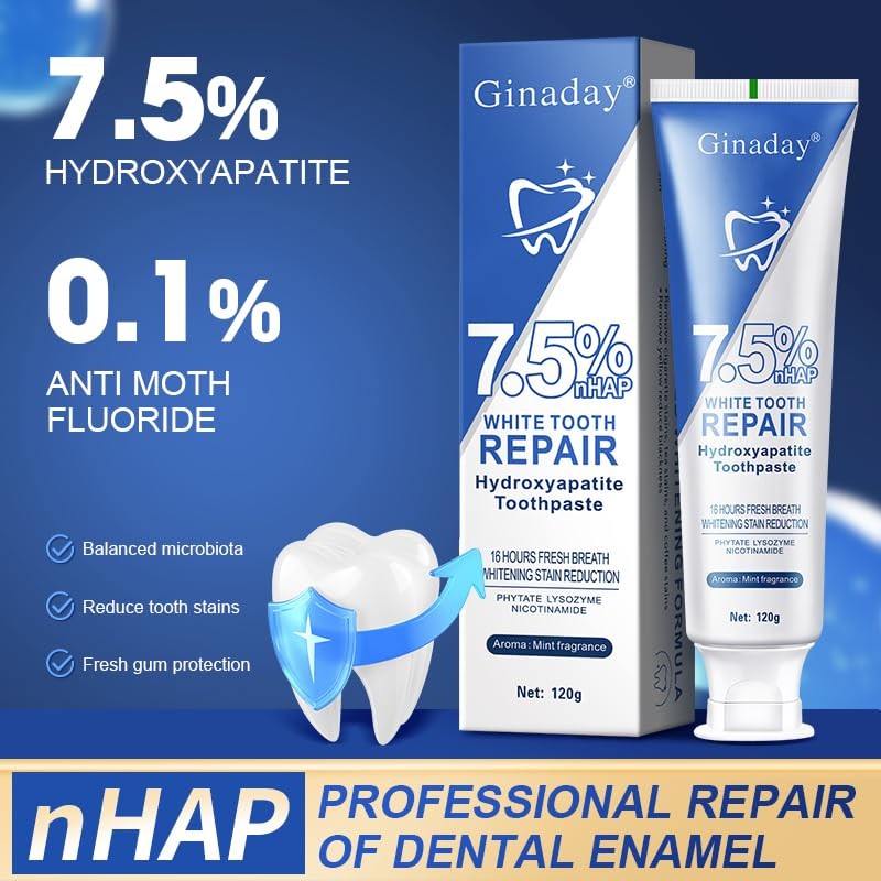 7.5% Hydroxyapatite Toothpaste, Hidroxiapatita Toothpaste for Advanced Enamel Protection, Daily