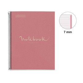 Miquelrius - Notebook Emotions Notebook 100% Recycled 1 Strip A4 80 Sheets with Horizontal Lines 7mm Paper 80g 4 Holes Cardboard Cover Pink