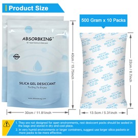 Large Desiccant Packs, 500 Gram 10 Packs Silica Gel Packets for Moisture Control, Silica Gel Car Dehumidifier by Reusable, Large Moisture Absorbers for Electric Tool, Basement, 3D Filaments and Safes