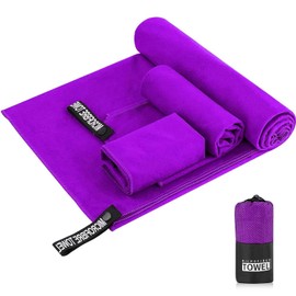 YAYUSI Toalla Microfibra Secado Rápido,3 Toallas De Viaje,Suave y Ligera Toalla Deportiva para Playa, Natación, Yoga, Gimnasio, Camping, Senderismo(Morado)