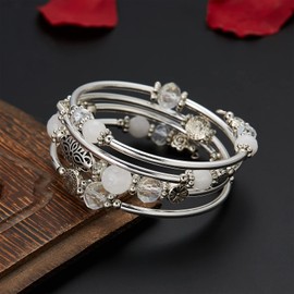FULU AUTUMN Women's Boho Bracelet with Multilayer Beads Silver Wrap Bracelet Fashion Jewellery Gifts for Birthday and Mother's Day for Women, Zinc, No gemstone