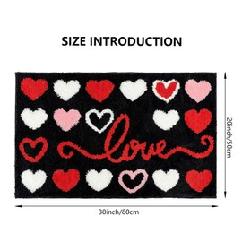 APROPHIC Valentines Bathroom Rugs, Red Pink White Love Heart Valentine Bathroom Tub Mat, Valentine's Day Anniversary Non Slip Absorbent Soft Bath Rug, Festival Door Outdoor Home Decor 20x30 in, Black
