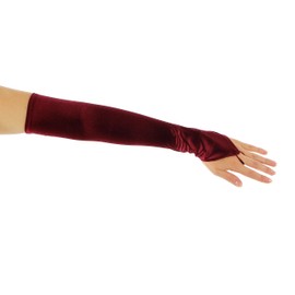 Greatlookz Dancing with Moon Fingerless Satin Opera Length Gloves, Burgundy