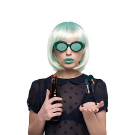 Wig for Girls and Women Short Mint Wig with Fringe Straight Hair Synthetic Hair Cuts Sides Bob (Mint Colours)