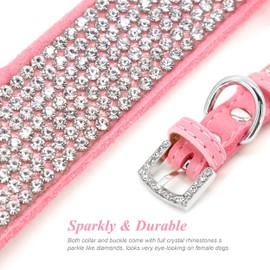 Pet Artist Cute Girl Rhinestone Suede Dog Collar for Small Dogs Cats,Soft Flower Dog Collar,Bling Dog Collars for Small Puppy Dogs Pink Collar, M:Neck 12-14.5"(31-37cm)