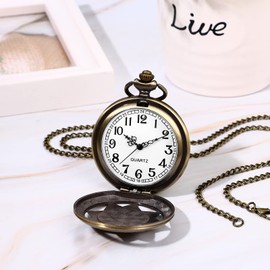 JewelryWe Vintage Pocket Watch Retro Bronze Flower Pendant Watch Analog Quartz Necklace Watch with Chain, for Mother’s Day