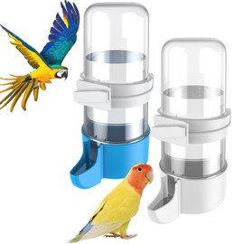 Pawfly 2 Pcs Bird Water Dispenser, Automatic Bird Water Feeder, Cage Accessories for Parrot & Hamster, White & Blue Waterer for Parakeet Cockatiel Budgie Lovebirds