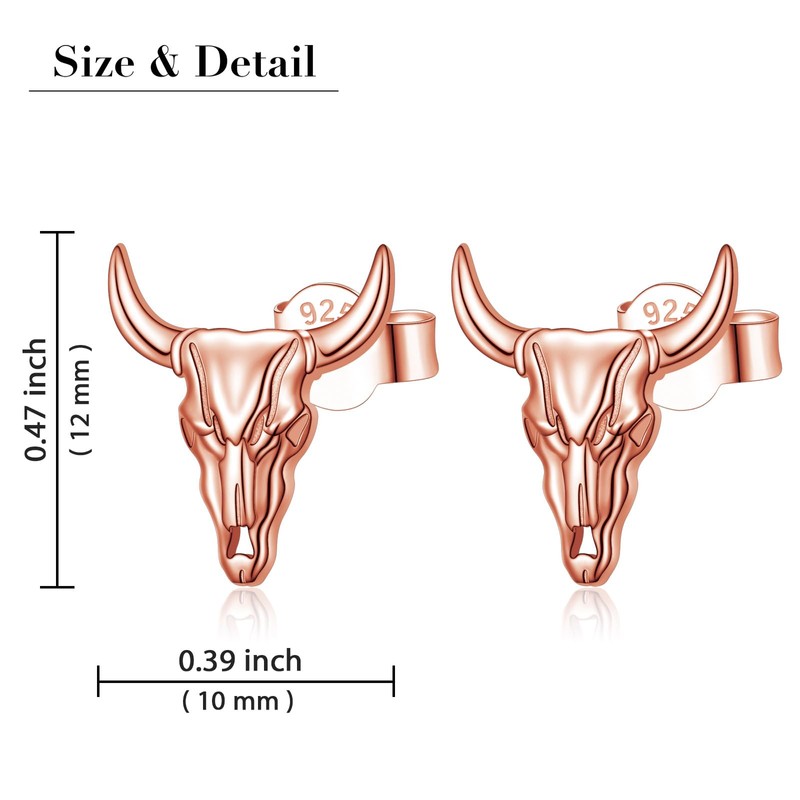 Western Cow Set 925 Sterling Silver Turquoise Cow Skull Earrings/Choker