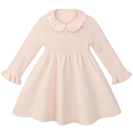 AlisOker Toddler Baby Girls' Long Sleeve Dresses Ruffle Ribbed Knit Sweater Dress Fall Winter Clothes Outfits 6M-5T