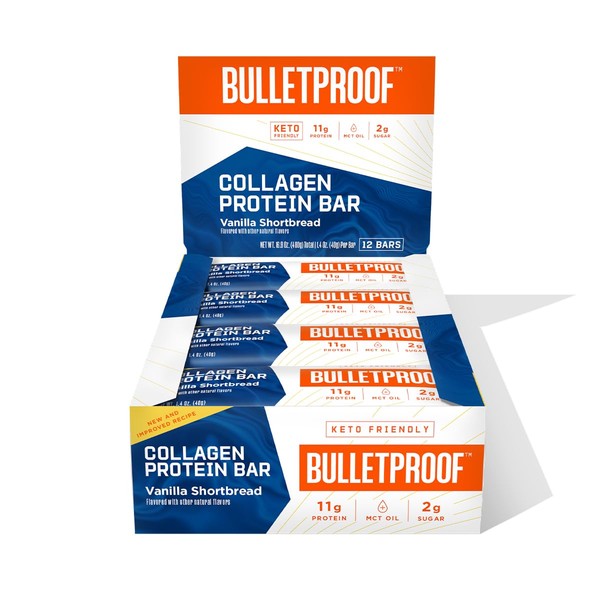 Bulletproof Bulletproof Vanilla Shortbread Collagen Protein Bars, Pack of 12,