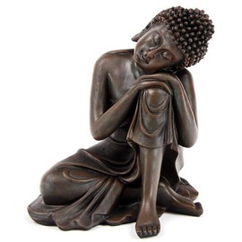 NAMENLOS Thai Buddha Figurine, Head on Knee, Wood Effect | Decorative Figurine Sleeping, Meditating, Sculpture, Statue, Decorative Items, Wood Effect, Height 12 cm