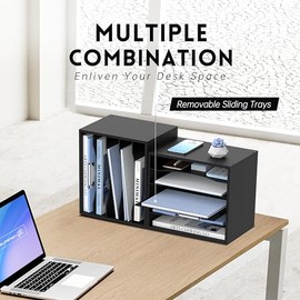 SUPEASY Organizador de Escritorio de Madera, Organizador de Archivos de Papel de 5 Niveles para Escritorio, Organizador de Escritorio de Madera, Clasi