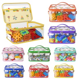 8 Packs Large Toy Storage Bags with Labels, Reusable Clear PVC Board Game Storage, Travel Waterproof Toy Organizer Bags with Name Tag and Manual Pocket for Building (L, XL, XXL)