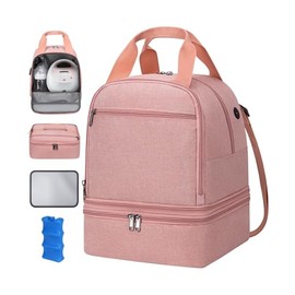 Pump Bag, Breast Pump Carrying Bags with Ice Pack & Waterproof Mat, Breast Pump Bag Compatible with Spectra S1 S2, Pumping Bags Milk Bottle Cooler for Work Travel Camping, Pink