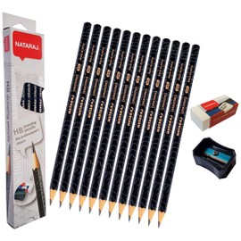 NATARAJ Professional Artist Drawing Pencils Pack Draw Sketch Tone Shade Write (12 x HB Grade Pencils + Sharpener + Eraser + 1 x ZOFAX Black Pen)