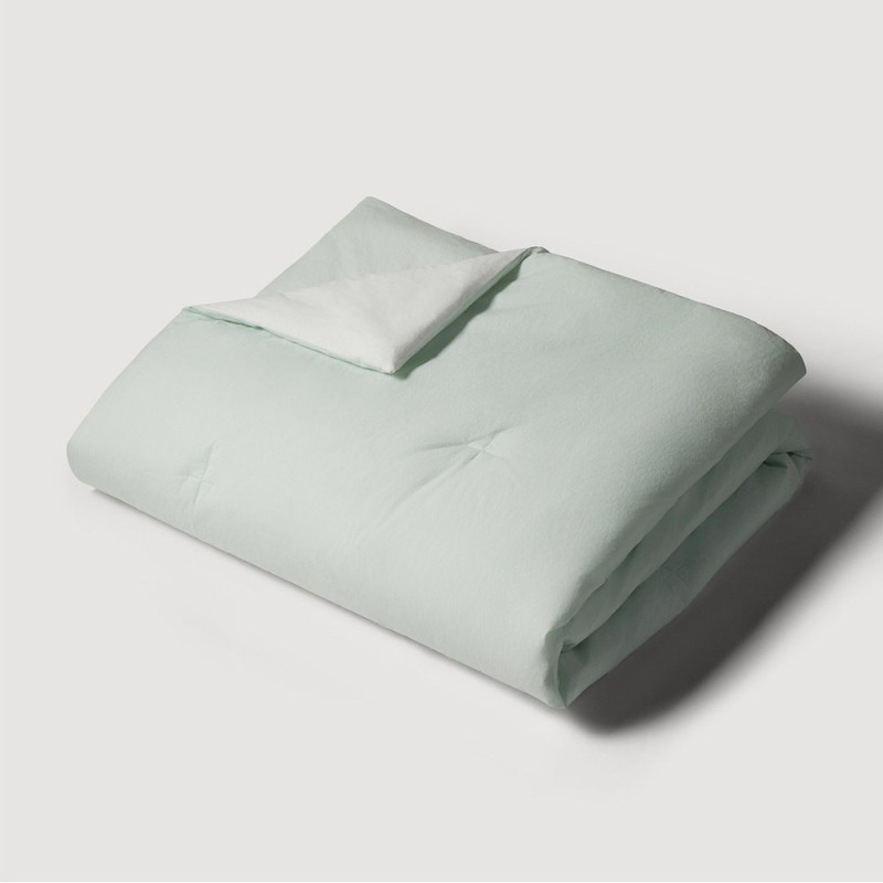 JAJU [JAJU] Crinkle Cotton Contrast Quilt Blanket Q Mint White