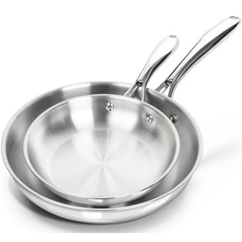 MICHELANGELO Stainless Steel Frying Pan Set, 8" 10" Cooking Pan set with Triply Base, Stainless Steel Skillet with Ergonomic Handle, Induction Compatible