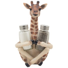 Safari Giraffe Long Neck Salt Pepper Shaker Holder Set Kitchen Decor Figurine Statue