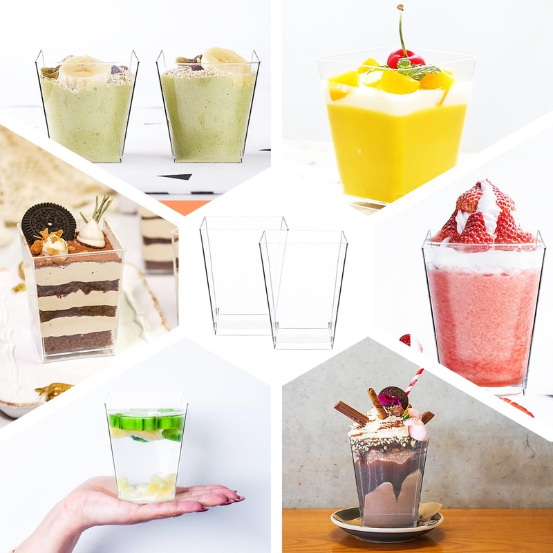 Macepason 5 oz Dessert Cups Square Clear Cups Mini Containers