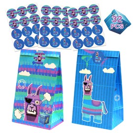 Haxpacal Video Game Party Gift Bags 32pcs Llama Themed Birthday Treat Bags for Video Game Llama Party Paper Bag Candy Snack Box Supplies, 8.6x4.7x3.2 in
