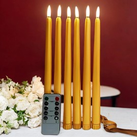 Ni-JASW Gold Flameless Taper Candles with Remote, Flickering LED Candlesticks Battery Operated Home Candle Decor Set of 6