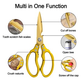 CGBE Kitchen Scissors, Stainless Steel Household Scissors, Heavy Duty, Dishwasher Safe, All-Purpose Scissors, Sharp Cooking Scissors for Kitchen, Chicken, Poultry, Fish, Meat, Herbs, All Gold