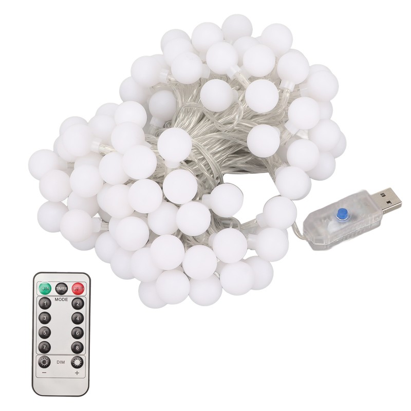LED Ball String Lights USB Interface 8 Light Modes Warm