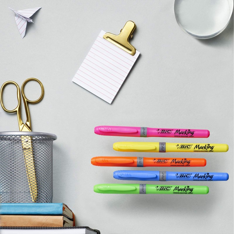 BIC Grip Highlighters - Yellow/Blue/Green/Pink (Pack of 4)