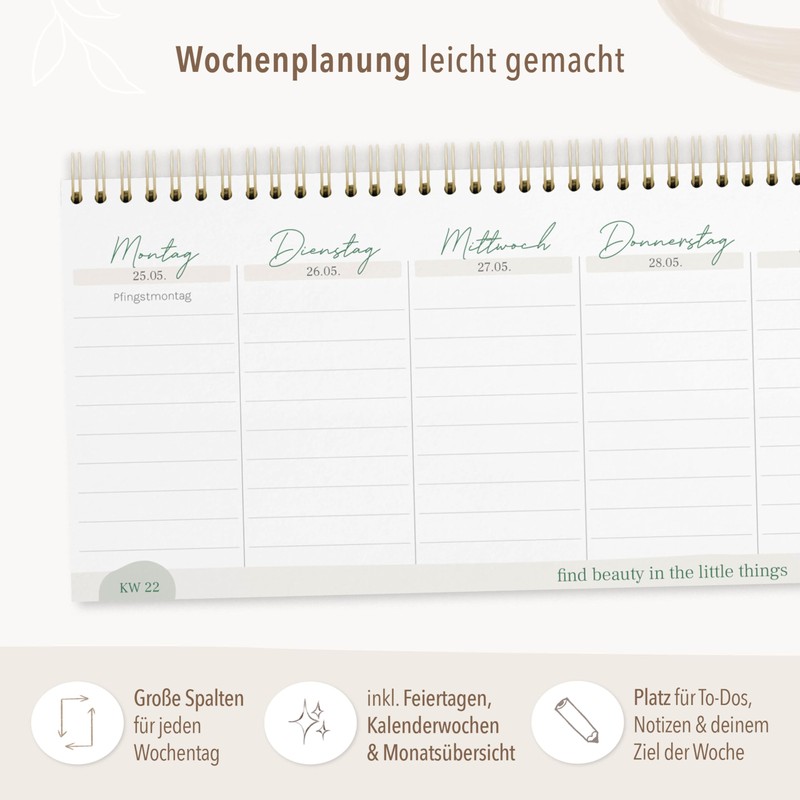 KIND OF HAZEL Desk Calendar 2026 Landscape Weekly Planner with