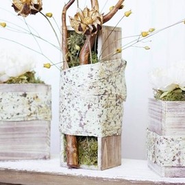 Rustic Whitewash Wood Planter Box with Plastic Liner, 12 x 4 Inch Rectangle