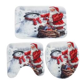 Christmas Bath Rugs Set Absorbent Anti Slip Toilet Lid Cover U Shaped Rectangular Floor Mat Toilet Rugs Set for Bathroom Decor