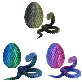 3D Printed Snake in Mini Egg, 11.8''Articulated Snake Fidget Toys, 3Pcs Easter Eggs Figures Home Decoration for Autism Adhd (A-3PCS)