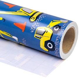 WRAPAHOLIC Construction Wrapping Paper Roll - Mini Roll - 17 Inch x 16.5 Feet - Silver Foil Digger Tractor Truck Design Perfect for Kids Boys Birthday, Baby Shower