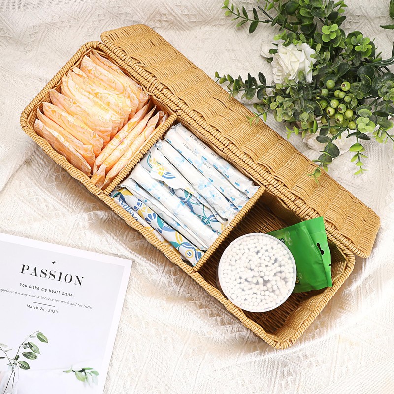 Sumnacon Wicker Storage Basket with Lid, Rectangular Narrow Baskets for