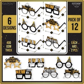 KatchOn, Happy New Years Eyeglasses - Pack of 12 | Shiny Happy New Years Eve Glasses, Happy New Years Decorations 2025 | Happy New Years Glasses, New Years Eve Party Supplies 2025 | NYE Decorations