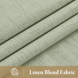 RYB HOME 100% Blackout Sage Green Linen Curtains, Light & Heat Blocking Thermal Privacy Protection Neutral Window Drapes for Living Room Bedroom, 52" W x 84" L, 2 Panels Set