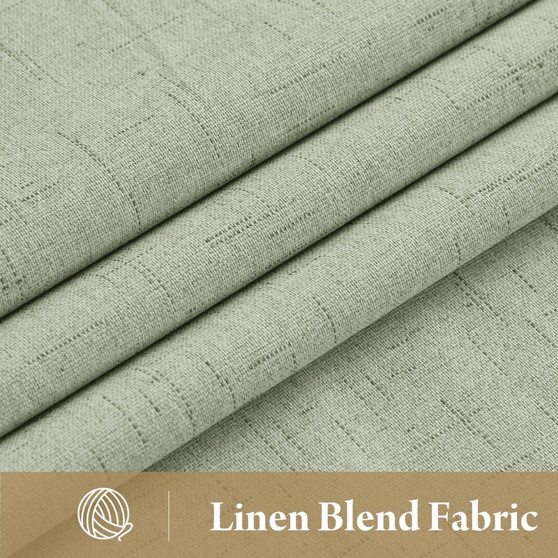 RYB HOME 100% Blackout Sage Green Linen Curtains, Light &