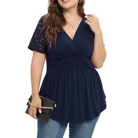 TIANZHU - Camisetas de Talla Grande para Mujer, Lindas y fluidas, con Cintura Imperial, Ropa Sexy y Formal, Tallas Grandes para Mujer, Azul Marino, 5XL