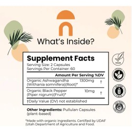 Nutririse Ashwagandha 1300mg Cápsulas 120 Orgánicas