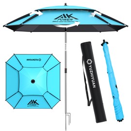 yuzhiyuan Patio Umbrella Portable, Outdoor Table Umbrella with Professional Coating, 8 Sturdy Ribs & Double Canopy Beach Umbrella with Adjustable Sun Protection for Yard, Pool,Garden, Travel (Blue)