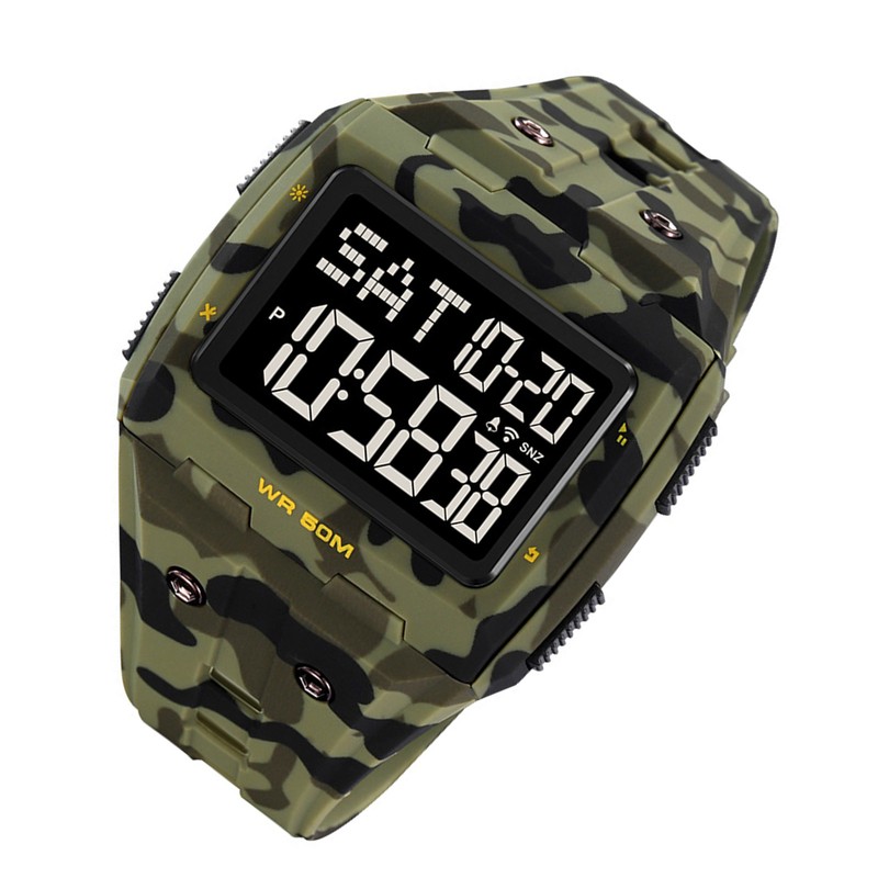 Digital Sports Watch Dual Time Display Night Light Adjustable TPR